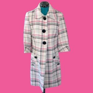 mac & jac Pink & Black Plaid Trench Coat